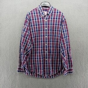 Brooks Brothers Shirt Mens Medium Blue‎ Red Check Plaid Button Down Seersucker